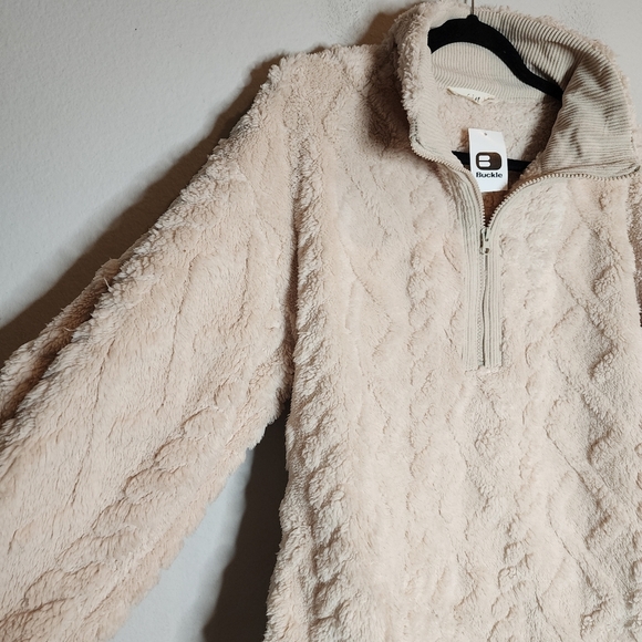 NWT Buckle Cozy Sherpa Fleece Cream 1/4 Zip Pullover Soft Stretch Size Small - Picture 6 of 16